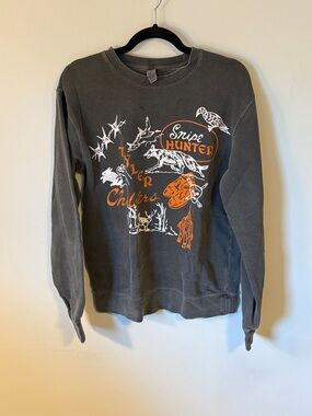 Charcoal Crewneck Sweater with Orange & White Hunting Graphic